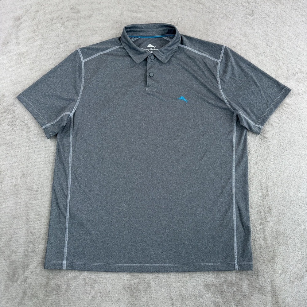 Tommy Bahama Performance Golf Polo Shirt in Grey Men Large Marlin Logo UPF NWOT